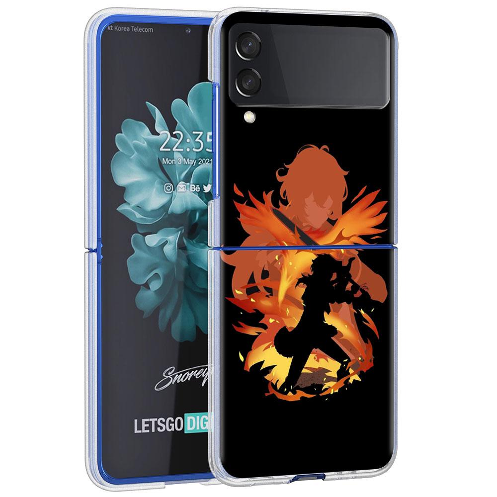 Anime Genshin Impact Case For Samsung Galaxy Z Flip 4 5G Transparent Hard Cell Phone Cover ZFlip Clear PC Luxury Shell Coque
