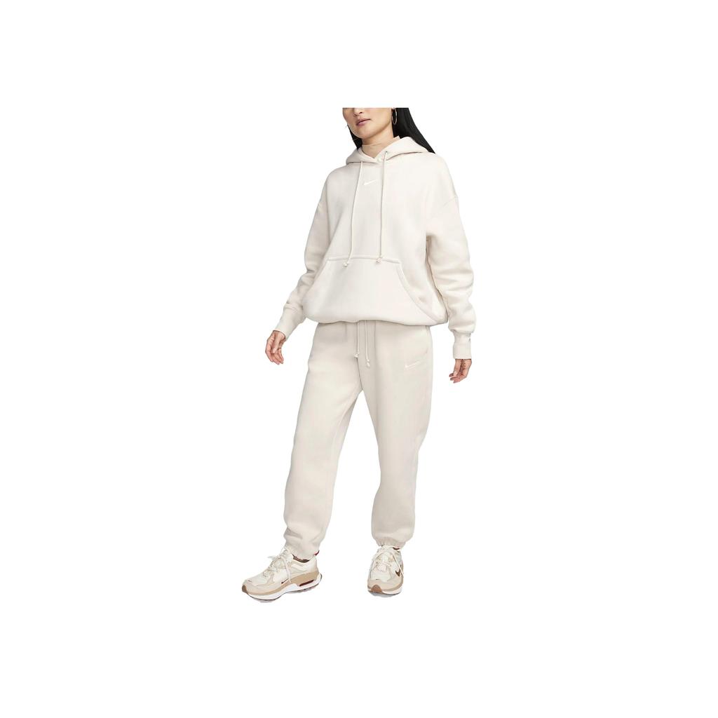 Nike Solid Color Logo Embroidered Drawstring High Waist Fleece Cuffed Casual Pants Women Bottoms Khaki DQ5888-104