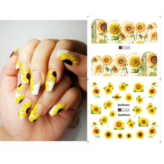 Nail Sticker Self Adhesive Exquisite Shape Attractive Sunflower Floral Nail Art Sticker Manicures Designs Nail Supplies