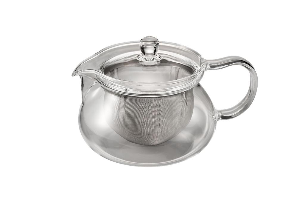 HARIO Teapot, Heat-Resistant Glass Teapot with Mochimaru Basket Mesh, See-Through Design