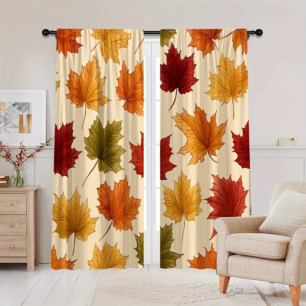Maple Leaf Print Curtains Polyester Fabric Suitable Bedroom Living Room Decoration Curtain For Area Made Of Machine Washable