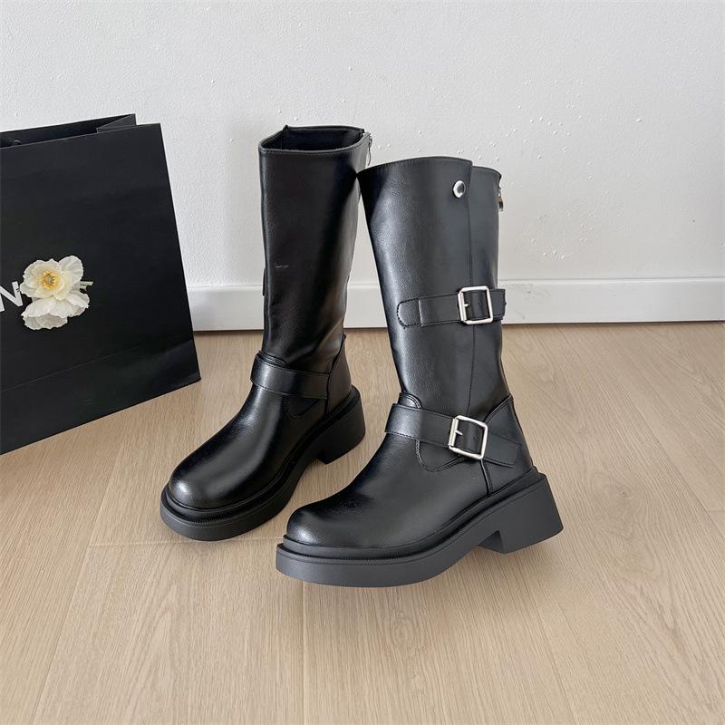 Mode High-End Britische Plateau-Ritterstiefel Damen 2025 Neu Sommer mit Rock Vielseitige Weichsohlen-Langstiefel