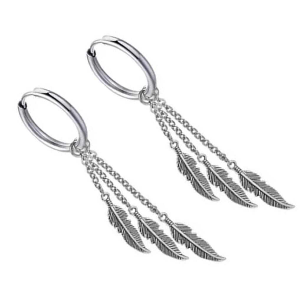 1 Paar Creolen Ohrhänger Edelstahl Blatt Quaste Anhänger Ohrringe Lange Kette Ohrschmuck