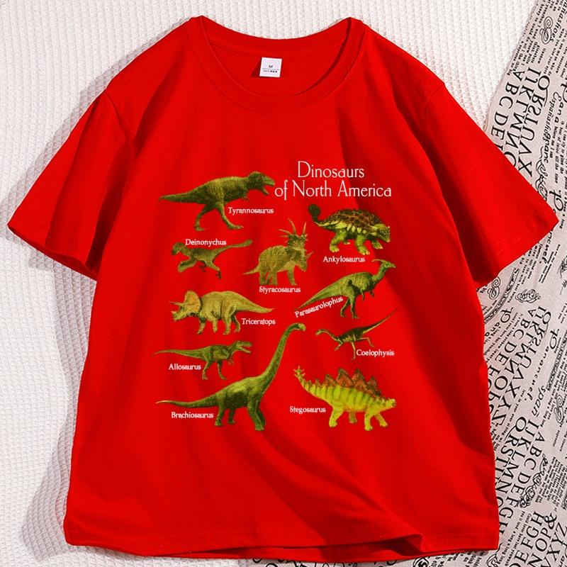 Vintage 90s Dinosaur Species Graphic Tee Cotton Short Sleeve Printed Tshirt Casual Round Neck Cool Loose Streetwear Clothing