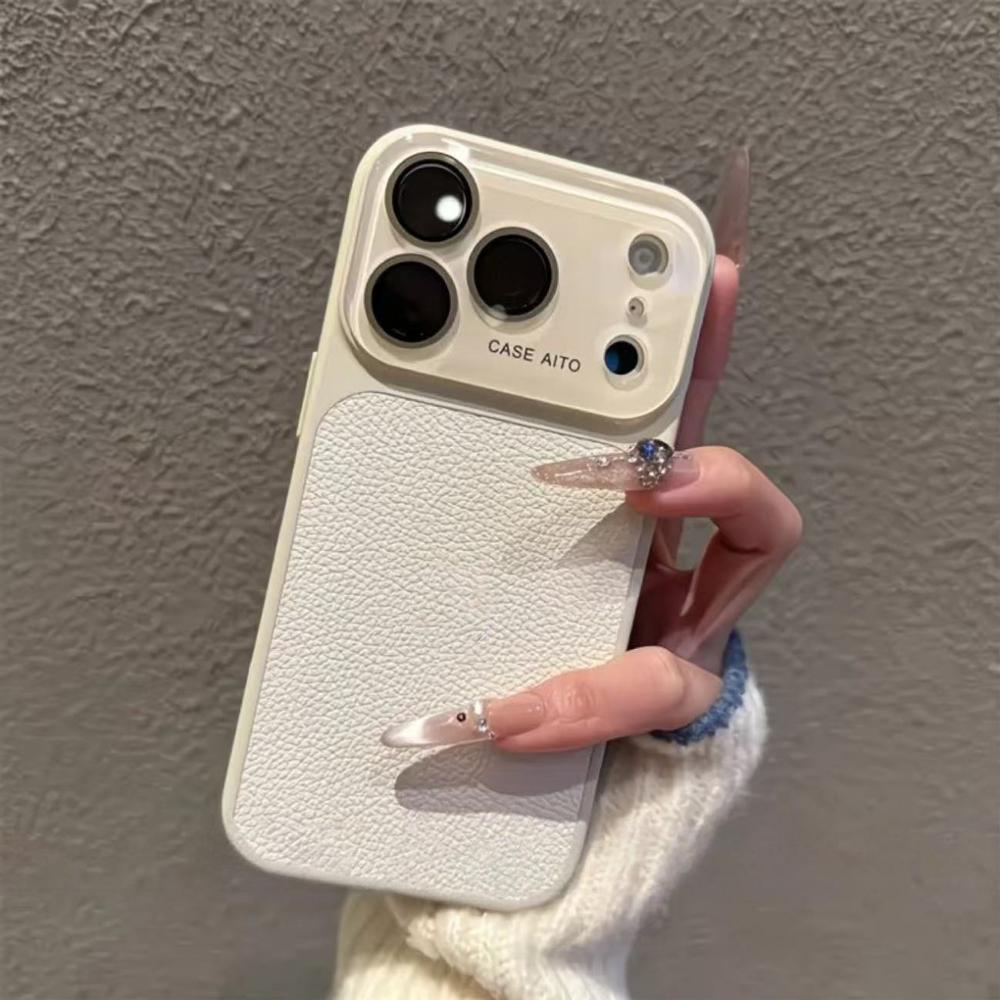 Large Window Lychee Textured Leather Case For For Iphone 17 16 15 14 Pro Max Camera Protection Shockproof Matte Hard Plastic Cover