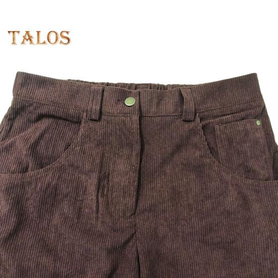 Women Corduroy Pants Elastic Waist Mid-rise Button Zipper Fly Wide Leg Casual Trousers with Pockets Solid Color Slacks