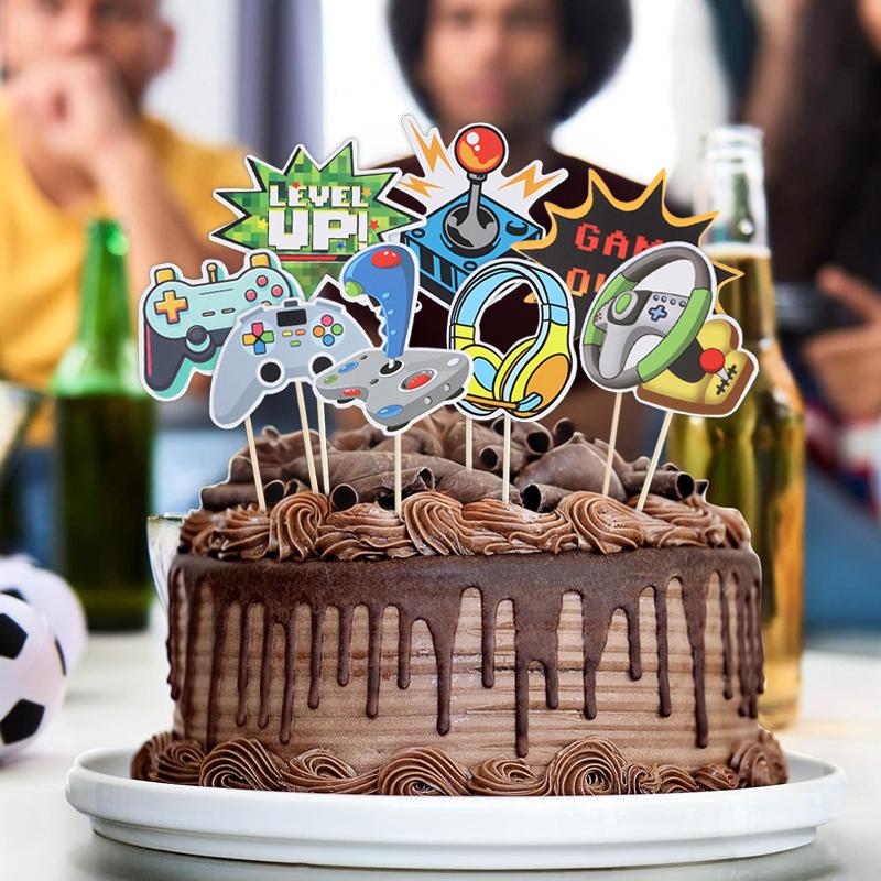 16pcs Video GamePad Cupcake Topper Picks Game On Happy Birthday Party Cake DIY Decoration Supplies Kids Boy Girl Favors Gifts