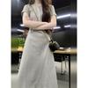Grey dress for women's summer shows high wear with waist medium and long dress