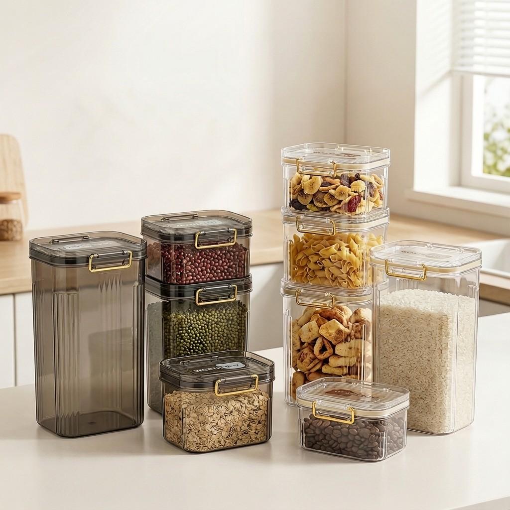 Airtight Food Storage Containers Clear Plastic Jars with Lids Stackable Kitchen Pantry Canisters for Cereal Pasta Coffee Snacks