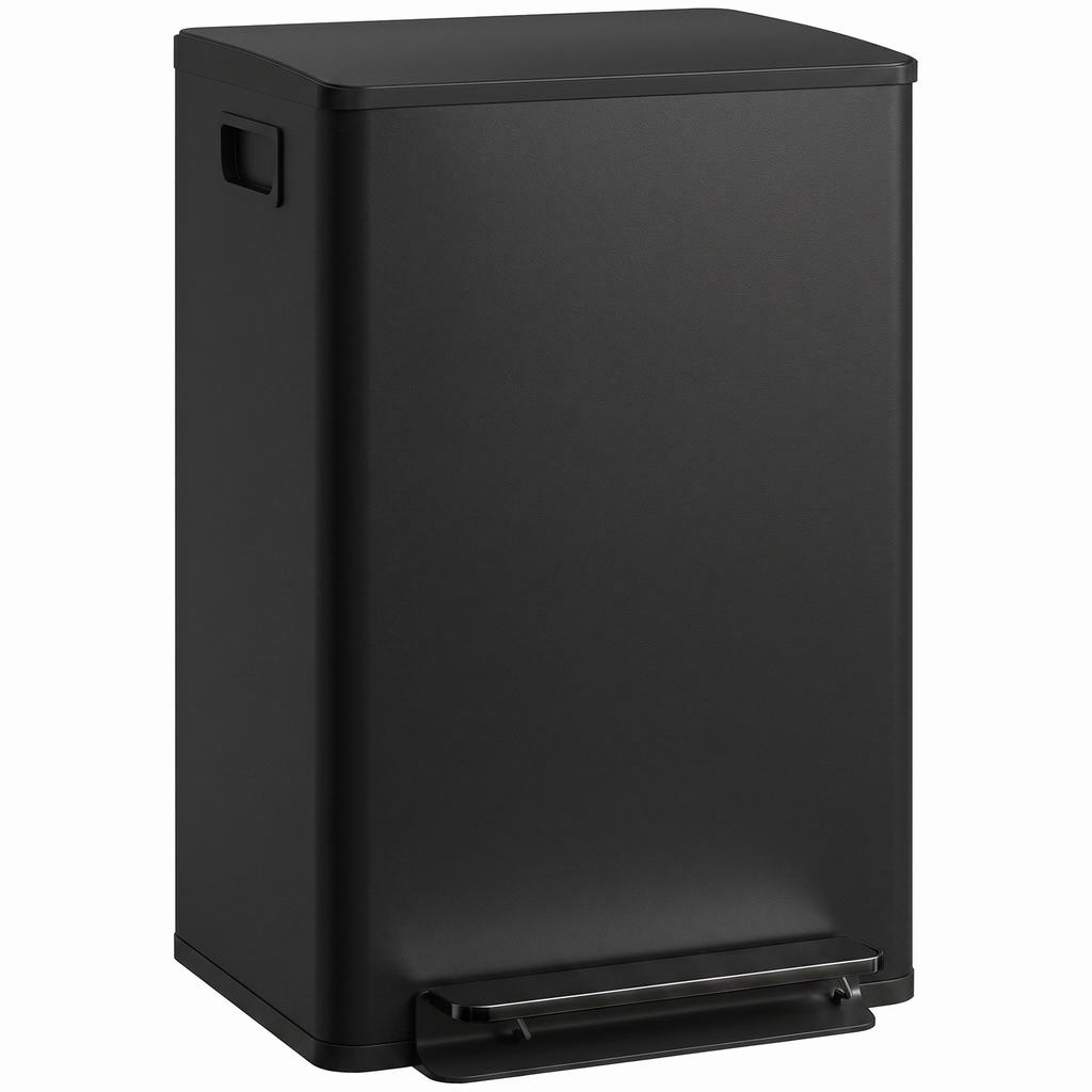 Kitchen Trash Can 50 Liters Pedal Bin Stainless Steel Black