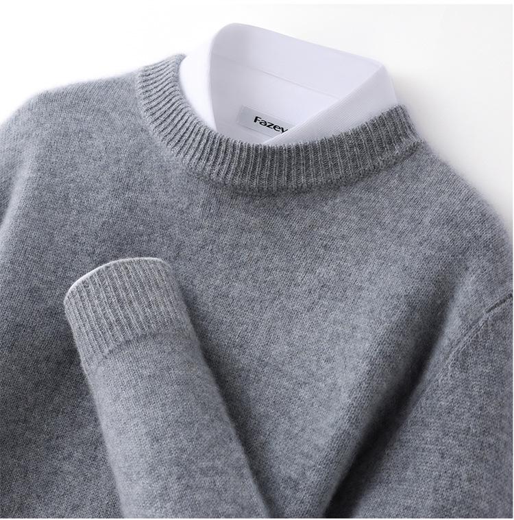Autumn-Winter Men's Round Neck Solid Knit Sweater - Double Strand Trendy Base Layer