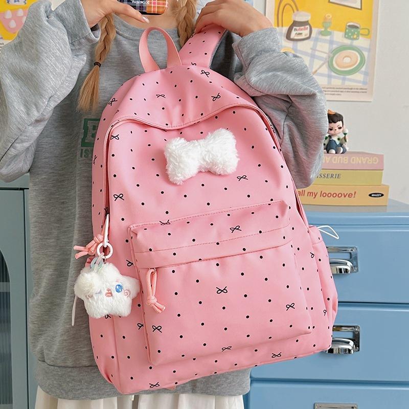 Schoolbag Versatile High-value Female Student School Bag Junior High School Girl Heart Atmosphere Polka Dot Bow Backpack High School