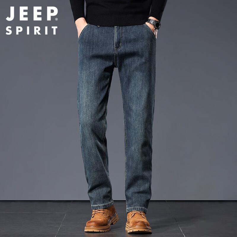 JEEP SPIRIT Men's Fleece Lined Loose Straight Jeans