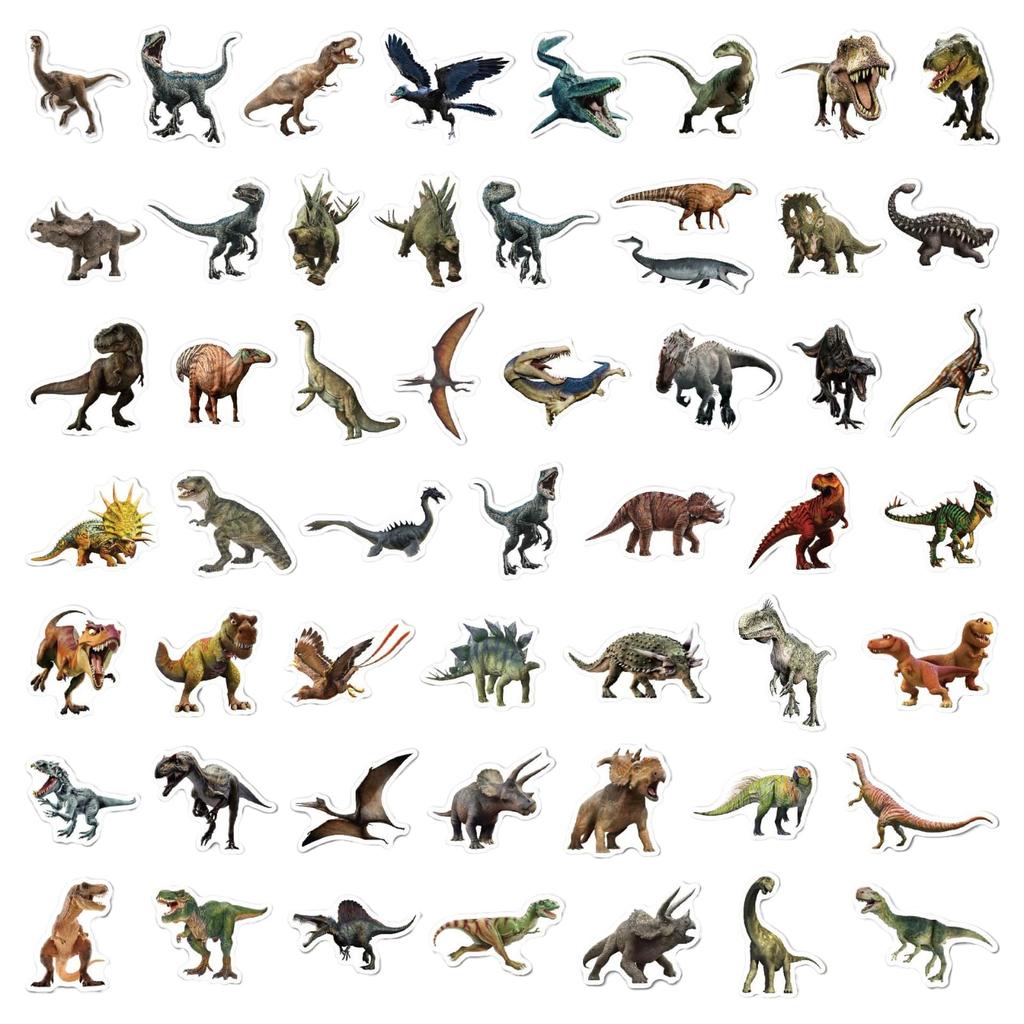 AquaLoach Dinosaur Sticker Set 50 Waterproof PVC Decals T-Rex Triceratops Pteranodon Designs