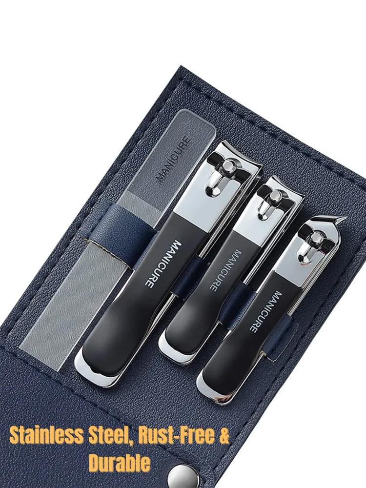 

4 Pieces/set Manicure Set with Portable Leather Case and Nano Nail File - Fingernails & Toenails Clippers for Nail Care