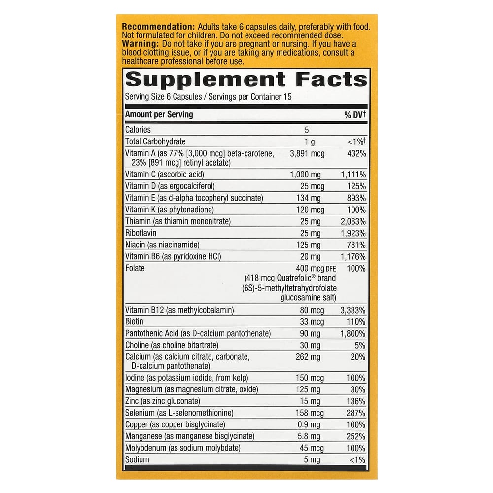 Nature's Way Alive Max6 Potency Multivitamin, Iron-Free, 90 Capsules