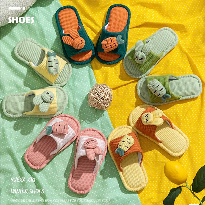 Xinwang Rabbit Linen Slippers for Kids: Summer Indoor Silent Cotton Slippers for Men and Women.