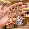 Christmas Cat Keychain Gift Box Keychain, Bling Rhinestone Kitten Keyring Portable Backpack Charm Pendant, Handbag Decorative Accessory for