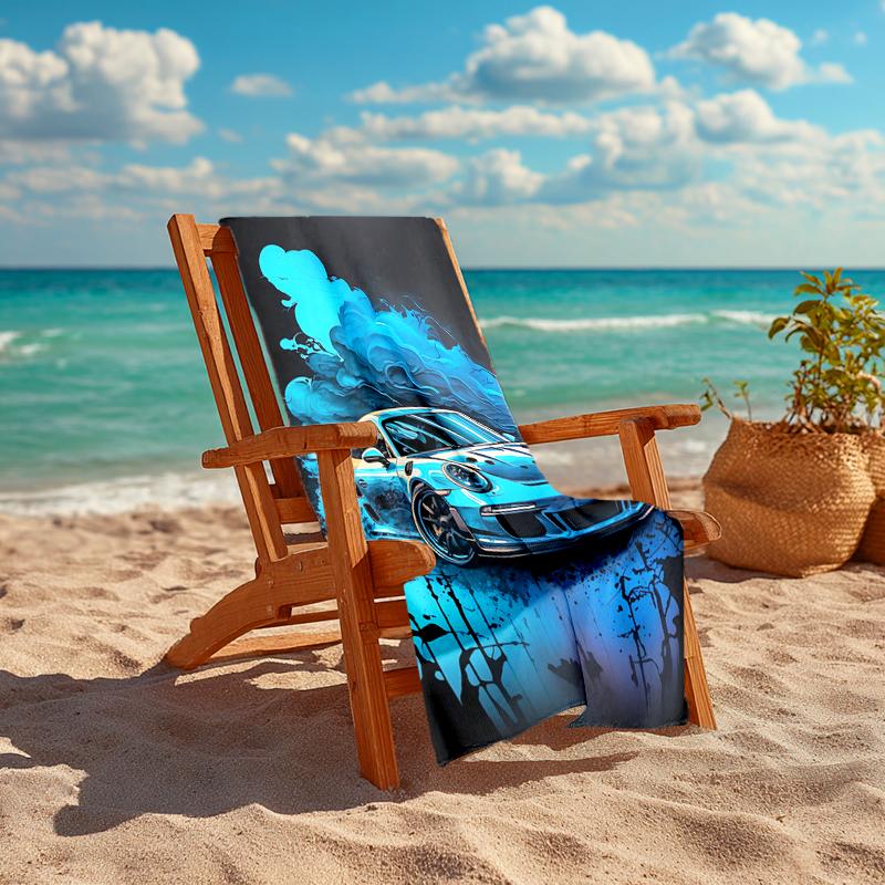 1Pc Blue Car Smoke Art Beach Towel, Quick Dry, Multi-Use for Beach Pool Gym Yoga Home Travel, Christmas, Halloween, Xmas Gift M928339