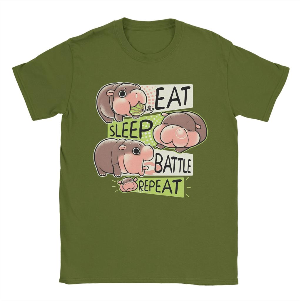Eat Sleep Moo Deng T-Shirt Men Humor Cotton Tees Round Collar Short Sleeve T Shirt Graphic Printed Clothes