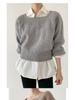 Women's Thick Knit Sweater: 2023 Autumn/Winter, Square Collar, Lantern Sleeves, Loose Fit.