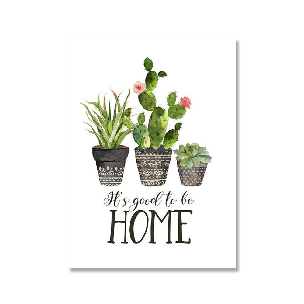 

Зеленое растение Кактус Ботанические постеры и принты Картина на холсте Home Sweet Home Quote Художественная картина Домашний декор Подарок на новоселье 21x30cm No Framed