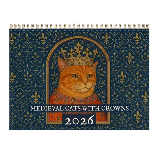 

Календарь на 2026 год «Средневековые коты с коронами», причудливое искусство, ежемесячный настенный календарь, уникальный подарок для любителей кошек Cat