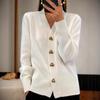 Neuer Damen-Herbst- und Winter-Cardigan mit V-Ausschnitt und herzförmigen Knöpfen, lässig und elegant, locker gestrickter Pullover für die Innenschicht
