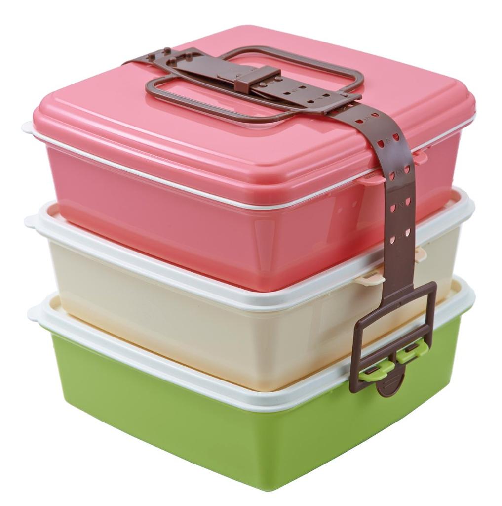 Colors Stackable Picnic Case, Square (Large), 3 Tiers, Pink, 4004