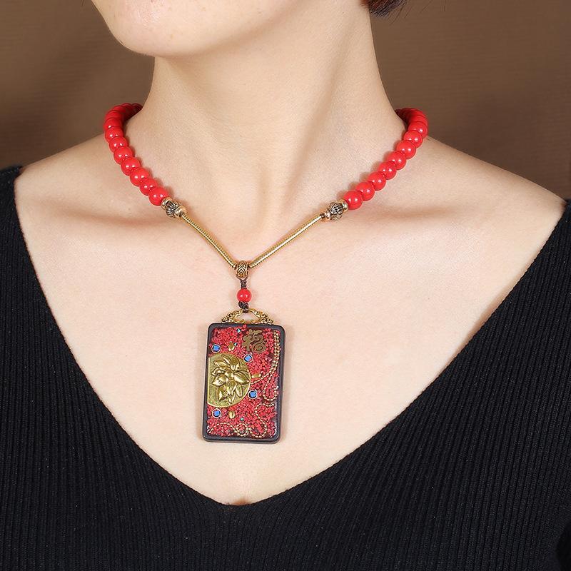 Nepal Tibetan ethnic style ebony thangka necklace men and women retro simple short clavicle chain amulet accessories