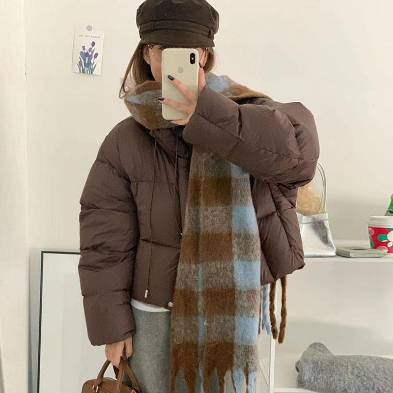 High fluffy 90 white duck down puff down jacket women's short 2024 fashion stand-up collar thickened small bread jacket