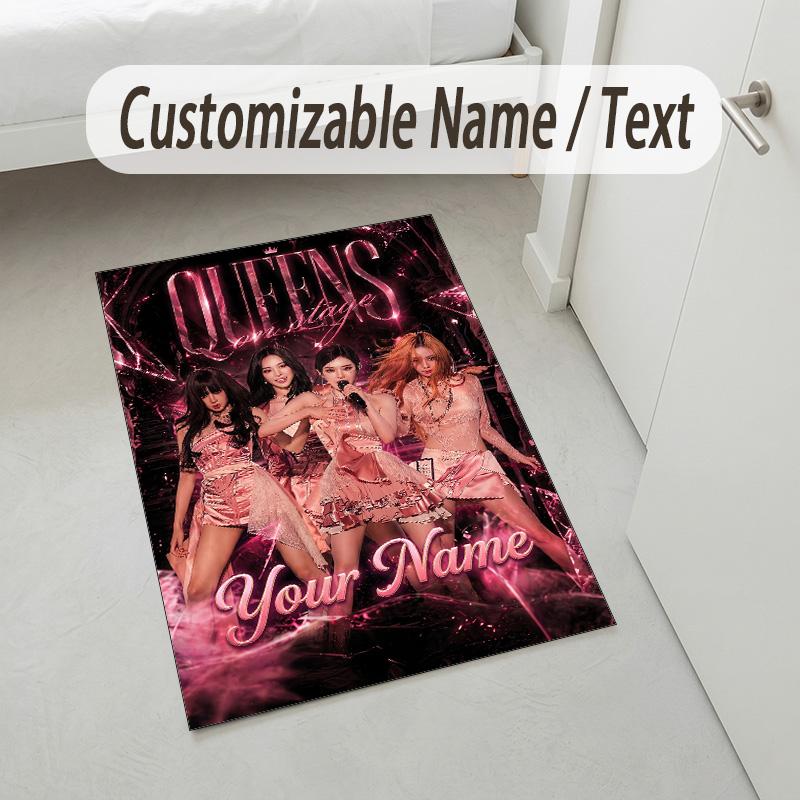 Personalized Crystal Velvet Carpet,aespa Custom Printed Name, Plush Area Rug For Home Indoor Decor