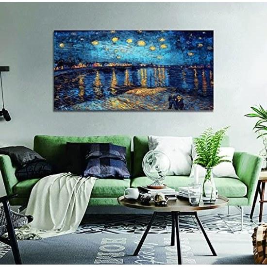 Painting Starry Night Gogh Poster Decorative Art Reproduction Canvas Room Decoration Wall Hanging Sofa Background Framed Finished Product (40x80cm