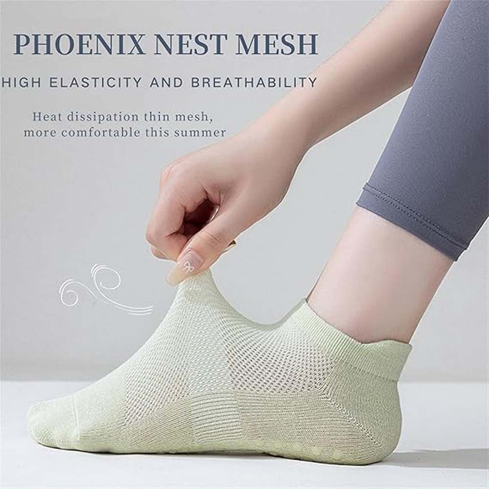 6 Pairs Non-Slip Yoga Socks for Women – Breathable Mesh Pilates Grip Socks for Summer and All Seasons