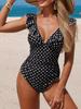 Sexy Polka-Dot-Print Rüschenärmel Tiefer V-Ausschnitt Schlanker Bikini Badeanzug für den Sommerstrand