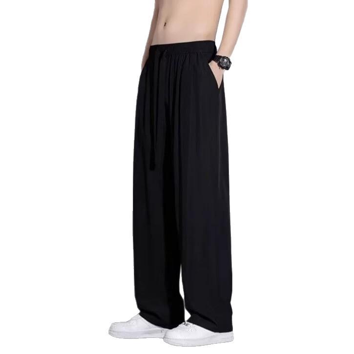 New Ice Silk Wide-leg Pants Versatile Trendy Men's Summer Trend Thin Loose Straight Casual Drape Pants Men's