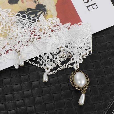 Vintage Punk Wedding Imitation Pearl Lace Necklace White Choker Women Jewelry Bridal