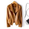 Women's Plus Size Slimming Leather Motorcycle Jacket with Lapel, Multi-color