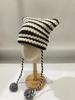 Japanese Little Devil Striped Hairball Knitted Wool Hat Children Autumn And Winter Cat Ears Cute Funny Pullover Hat