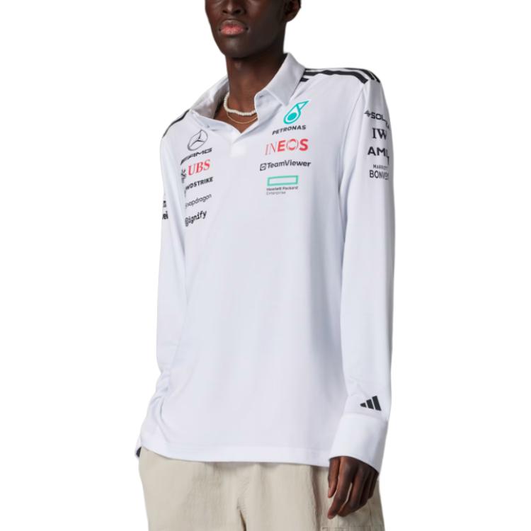 adidas X Mercedes-Amg Petronas F1 Team Ss25 Polo alla moda versatile semplice a righe a maniche lunghe morbida Uomo Polo Bianco Nero JX0757