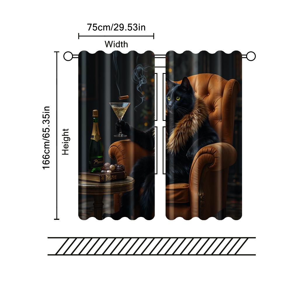 2 pcs   filtering curtains (excluding rods   non-movable   without batteries) Chic Noir Cat for use in bedrooms and living rooms