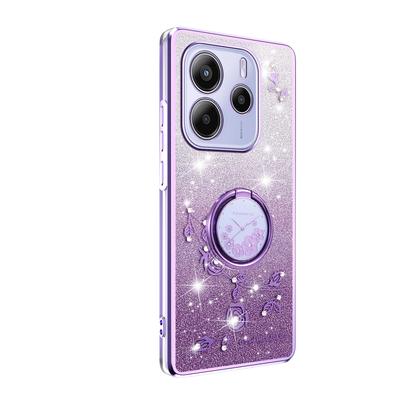 KADEM Pro Xiaomi Redmi Note 14 4G (164,84 mm) Pouzdro Prsten Stojánek TPU Květiny Kryt na telefon Gradientní Třpytky