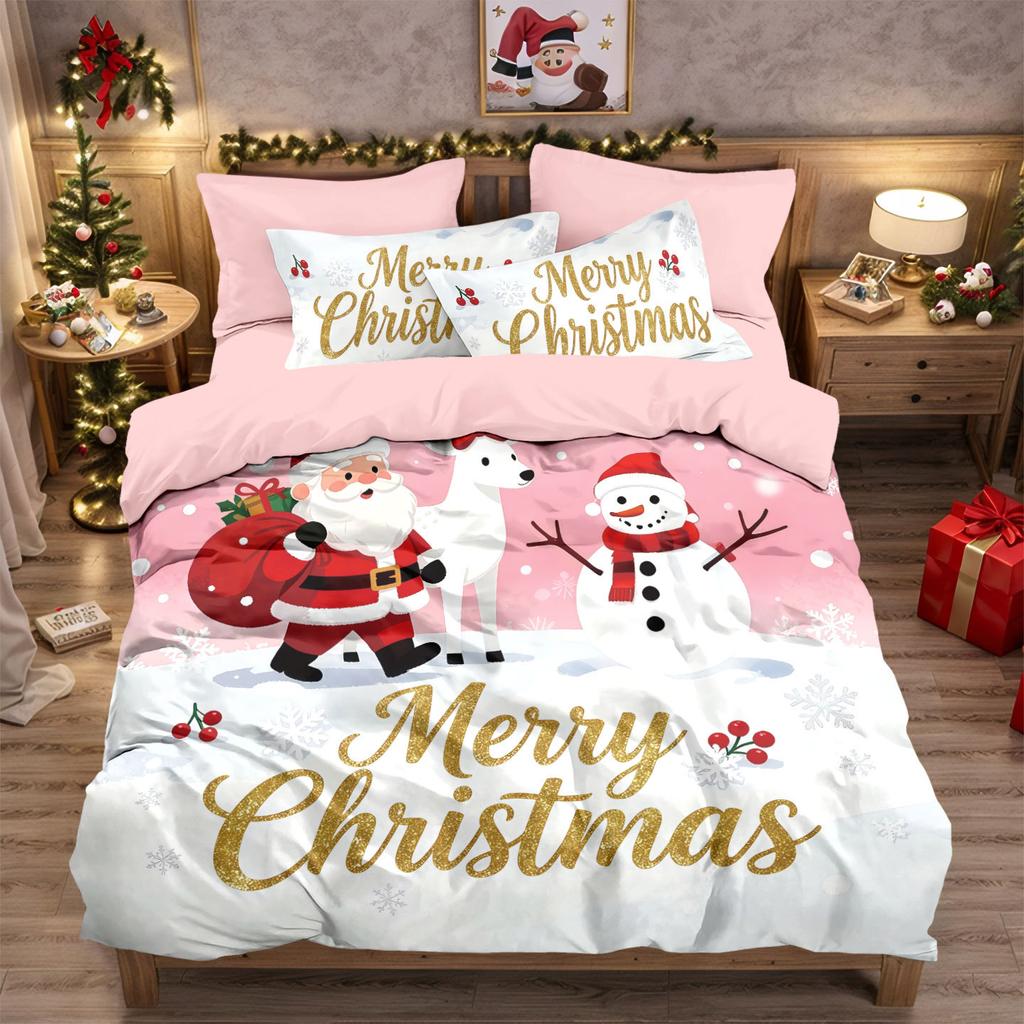 Christmas Bedding Set Printed Christmas theme Duvet Cover Set Soft Single Double Size Bed Set  Christmas Gift Tree Decoratio