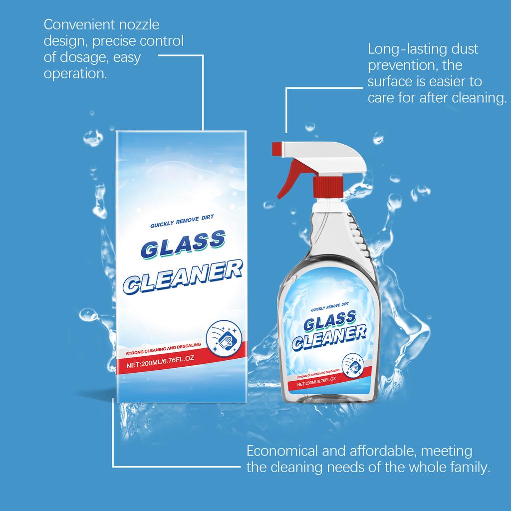 Glasreiniger, Haushaltsfleckentferner und Reinigungsmittel für Duschkabinen, Badewannen und Glasoberflächen. 200 ml