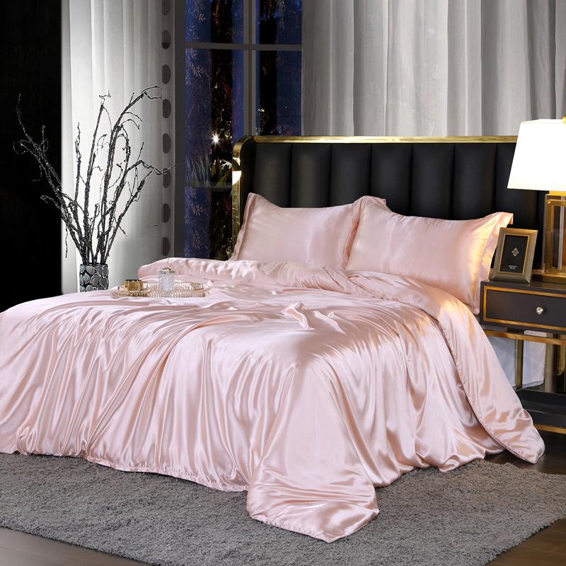 Summer Nude Four-Piece Solid Color Mulberry Silk Bedding Set with Ice Silk Bed Sheet