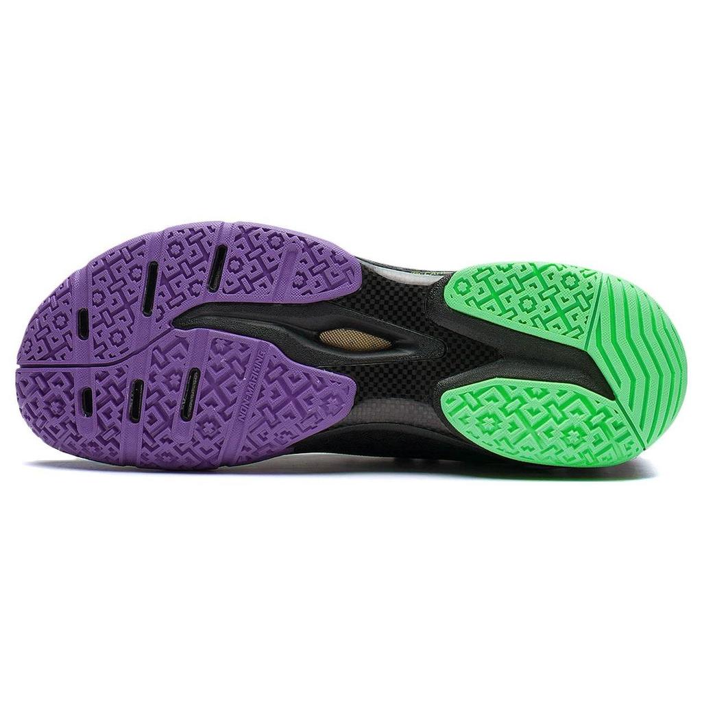 Li Ning Sprint Pro Cushioning, Wear Resistant Low Top Badminton Shoes Unisex Black Green AYAS012-5