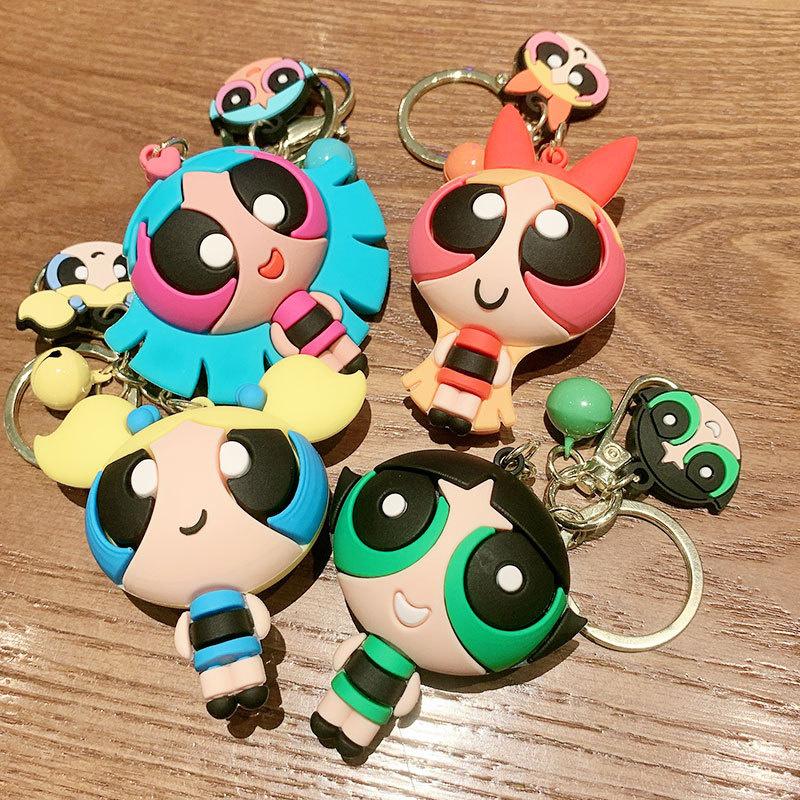 Powerpuff Nøkkelring Veskeanheng PVC Gave Tegneserie Jenter Søt Dukke Tilbehør