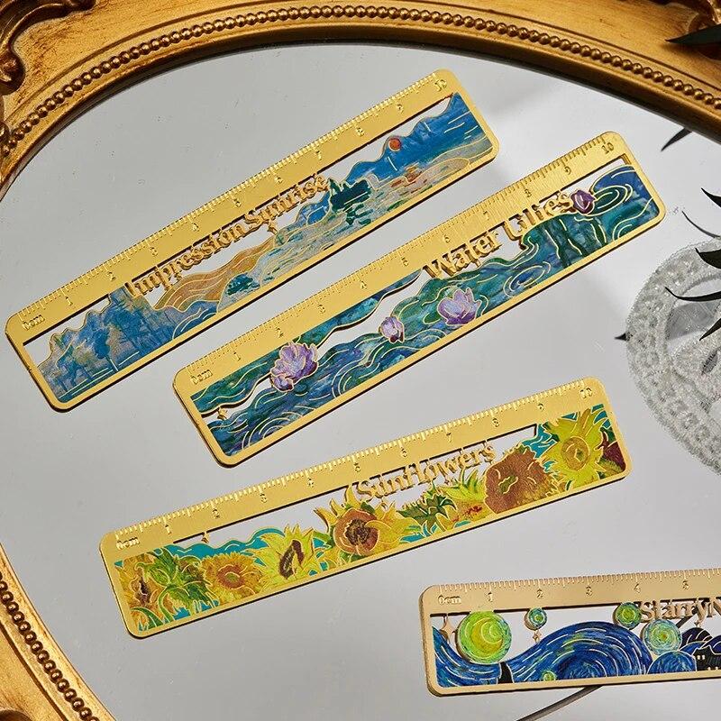 1 Pack Retro Painting Metal Hollow Bookmark Creative Hot Stamping Ruler Bookmark Best Gift Writing Materials Supplies for Writer Frie Practical Use