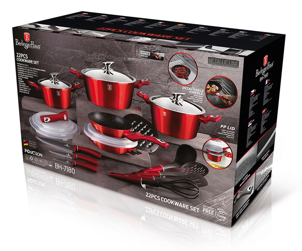 Berlinger Haus Bh-7180 Zestaw Naczyń Kuchennych 22 Elementy Bordowy