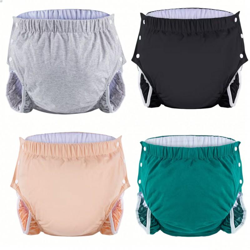 Reusable Cotton Incontinence Pants Adults With Side Snap Leak-Proof Washable Underwear Elderly